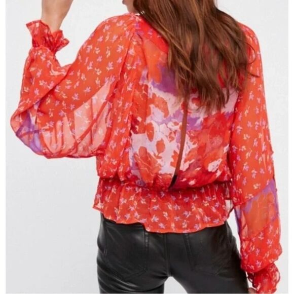 Free People Ruffle Sheer Floral Blouse - Picture 2 of 6